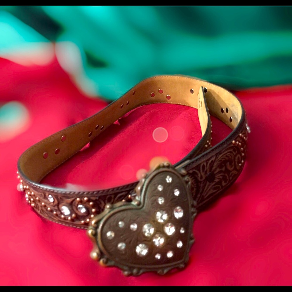 Brown leather bling cowgirl belt & buckle